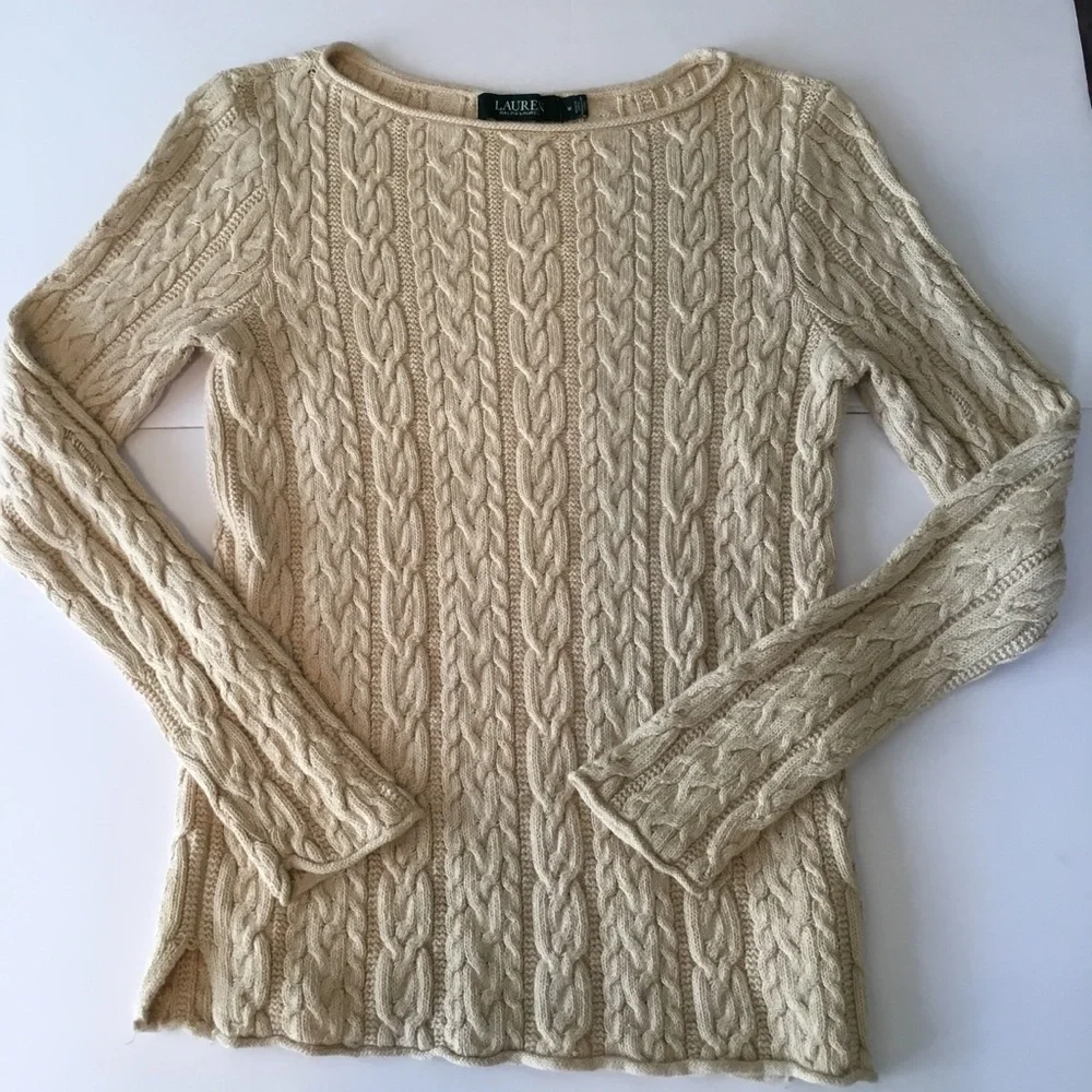 Ralph Lauren Cream Cable Knit Scoop Neck Sweater - Picture 5 of 11